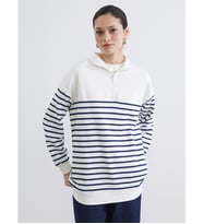 LCW Modest Lacivert Dik Yaka Çizgili Kadın Kalın Sweatshirt Tunik