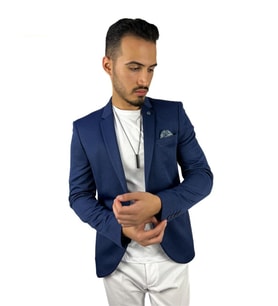 Lacivert,Yarım Astar Blazer Tek Ceket Mono Yaka Slim Fit  Agustini