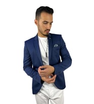 Lacivert,Yarım Astar Blazer Tek Ceket Mono Yaka Slim Fit  Agustini