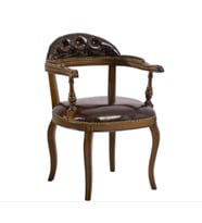 Sandalye 198725 Zus2167 Vintage Model Tam Kolçak Ayak Ceviz Suni Deri El Yapım (Kahverengi)