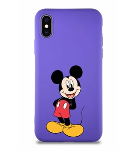 Apple iPhone XS Soft Premier Kapak Mickey Mouse-B Tasarımlı Silikon Kılıf - Mor (Şeffaf)