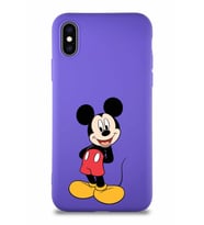 Apple iPhone XS Soft Premier Kapak Mickey Mouse-B Tasarımlı Silikon Kılıf - Mor (Şeffaf)
