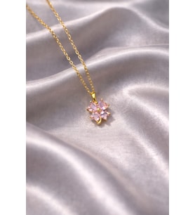 4 Yapraklı Şans Yonca Kadın Kolye - Paslanmaz Çelik Zirkon Taşlı Kadın Çelik Kolye (Pembe)