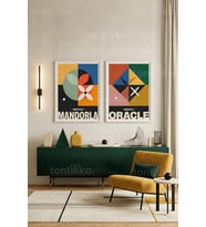 Modern Geometrik Sanat 2'li Ahşap Çerçeveli Tablo Seti