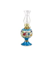 Nostaljik Çini Desenli Mavi Seramik Gaz Lambası Güzel Şirin Şık Hediyelik-dekoratif El Işi