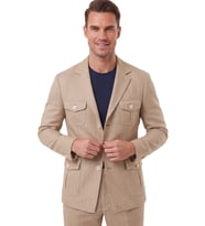 DeepSEA Erkek Mavi Safari Ceketli Slim Fit 2'li Takım Elbise – Pileli Duble Paça Pantolon 2600723