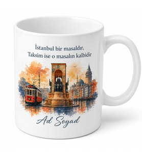 Taksim Temalı İstanbul Kupası Özel Baskılı Porselen Kupa Bardak Hediye