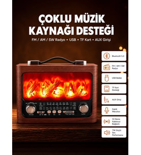 Solar Panelli Alev Işıklı Bluetooth Hoparlör - Çoklu Giriş, Uzun Pil Ömrü