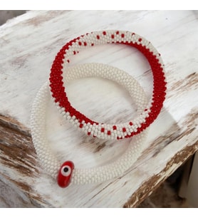 Chichibeads Kırmızı Nazar Boncuklu ve Kızmızı Desenli Set Bayan Bileklik