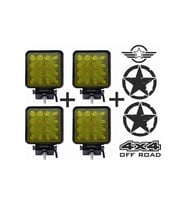 Off Road Sis Farı Sis Lambası 16 Led Kare 4'lü Paket Sarı