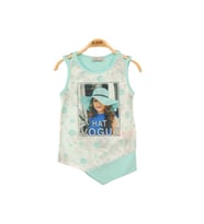 Toontoy Kız Çocuk Atlet Hat Vogue Baskılı (Mint Yeşil)