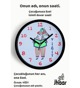 İsme Özel Kitap Okuyan Artist Zebra Çocuk Odası Duvar Saati Orta Boy 30 cm Siyah Camlı Sessiz