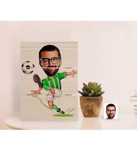 BK Gift Kişiye Özel Yeşil Beyaz Futbolcu Karikatürlü Otantik Masaüstü Ahşap Palet Çerçeve-1