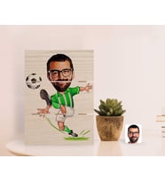 BK Gift Kişiye Özel Yeşil Beyaz Futbolcu Karikatürlü Otantik Masaüstü Ahşap Palet Çerçeve-1