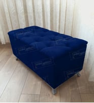 Lüks Sandıklı Kapitoneli Ayakucu Puf Bench 110 cm Gümüş Ayak (Lacivert)