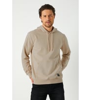 Erkek Bej Basic Kapüşonlu Regular Fit Normal Kesim 2 İplik Kumaş Günlük Sweatshirt