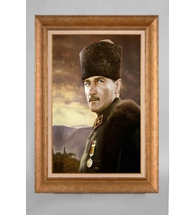 Altın Varaklı Paspartulu Çerçeveli Atatürk Tablo nt1084