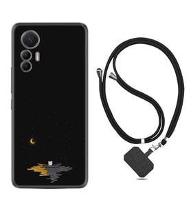 Xiaomi 12 Lite Kılıf Silikon Boyun Askılı İpli Desenli Silikon Ay ve Kedi 1683