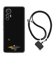 Xiaomi 12 Lite Kılıf Silikon Boyun Askılı İpli Desenli Silikon Ay ve Kedi 1683
