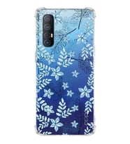 PrintiFy Oppo Reno 3 Pro Uyumlu Köşe Korumalı Floral Mavi Tasarımlı Şeffaf Silikon Kılıf