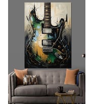 Elektro Gitar Soyut Çizim Dekoratif Kanvas - Mdf Ahşap Tablo