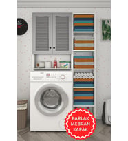 Kenzlife membran çamaşır makinesi dolabı veronikamaks gribyz panjur 180*096*20 mebran kapak suntalam gövde kapaklı arkalıksız raflı (Beyaz-Gri)
