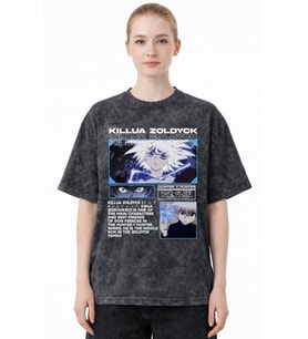 Killua Zoldyck Hunter X Hunter Anime Baskılı Unisex Oversize Eskitme Yıkamalı Tişört