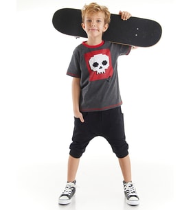 Skull Erkek Çocuk T-shirt Kapri Şort Takım
