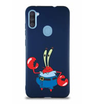 Samsung Galaxy A11 Soft Premier Kapak Bay Yengeç Tasarımlı Silikon Kılıf - Lacivert (Şeffaf)