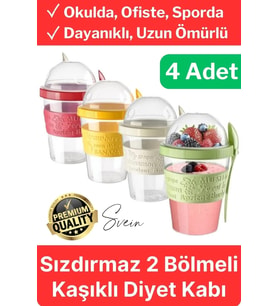 Pratik Sızdırmaz Kapaklı Bölmeli Kaşıklı Taşınabilir Yiyecek Mama Ara Öğün Yoğurt Diyet Saklama Kabı