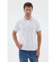 Beyaz-Çağla Polo Yaka Pike Kısa Kol Slim Fit %100 Pamuk Tişört 1011260171