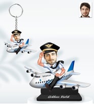 Kişiye Özel Pilot Erkek Model  Ahşap Biblo ve Anahtarlık 2li set -31