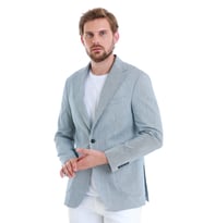 Hatemoğlu Lacivert Comfort Fit Çizgili Mono Yaka Klasik Ceket