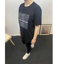 Kadın Bisiklet Yaka Oversize Fit Baskılı Tişort SPR24tsk305 (Siyah)