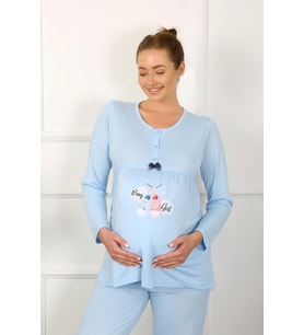 Akbeniz Kadın Uzun Kol Hamile Lohusa Pijama Takımı Mavi 45501