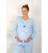 Akbeniz Kadın Uzun Kol Hamile Lohusa Pijama Takımı Mavi 45501