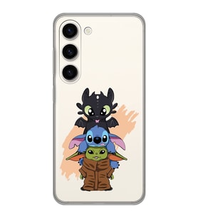 Samsung Galaxy S23 Uyumlu Sevimli Baby Yoda ve Stitch Desenli Şeffaf Telefon Kılıfı
