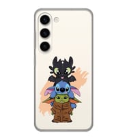 Samsung Galaxy S23 Uyumlu Sevimli Baby Yoda ve Stitch Desenli Şeffaf Telefon Kılıfı