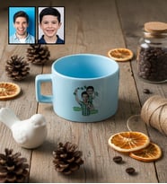 Kişiye Özel Karikatürlü Yeşil Beyaz Baba Oğul Lüks Pastel Fincan Babalar Günü Hediyesi