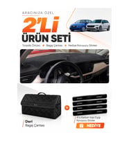 SKODA SCALA (2020-2026) Uyumlu Torpido Örtüsü + Deri Bagaj Çantası + Sticker Seti - Siyah
