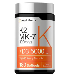 K2 MK-7 100 mcg  +D3 5,000 IU 180 Softgels