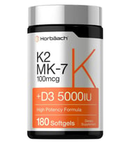 K2 MK-7 100 mcg  +D3 5,000 IU 180 Softgels