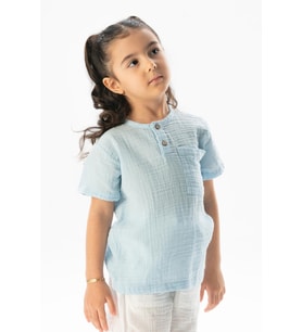 Kısa Kol Batı Yazlık Müslin Kız Çocuk Tshirt Buz Mavi Bmv