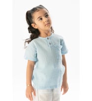Kısa Kol Batı Yazlık Müslin Kız Çocuk Tshirt Buz Mavi Bmv