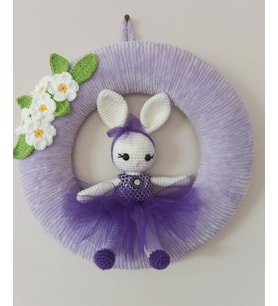 Çiçekli Tavşan Kapı Süsü Amigurumi Organik Oyuncak
