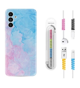 Samsung A23 A31 A32 A50 A51 A52 A53 A70 Kılıf Kablo Koruma Spiral Silikon Pink Blue Abstract 1385