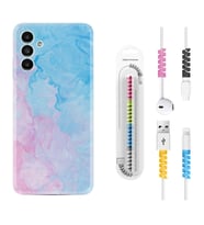 Samsung A23 A31 A32 A50 A51 A52 A53 A70 Kılıf Kablo Koruma Spiral Silikon Pink Blue Abstract 1385
