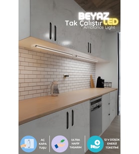 Şerit LED Tezgah Altı Led Işık Mutfak Bar Aç Kapa Beyaz Yapışkanlı 1 Metre - Led Işık Tmbeyaz4