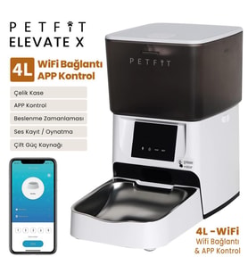 Petfit Elevat X 4L Wi-Fi Akıllı Otomatik Kedi Köpek Mama Kabı Besleme Ünitesi (Sesli Komut+Çelik Kase+APP Kontrol)