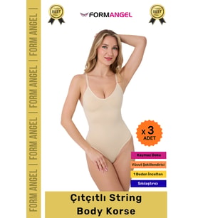 #Korse İz Bırakmayan Kaymaz Seamless Toparlayıcı Dikişsiz Kadın Çıtçıtlı String Body Korse - 3 Adet (Ten)